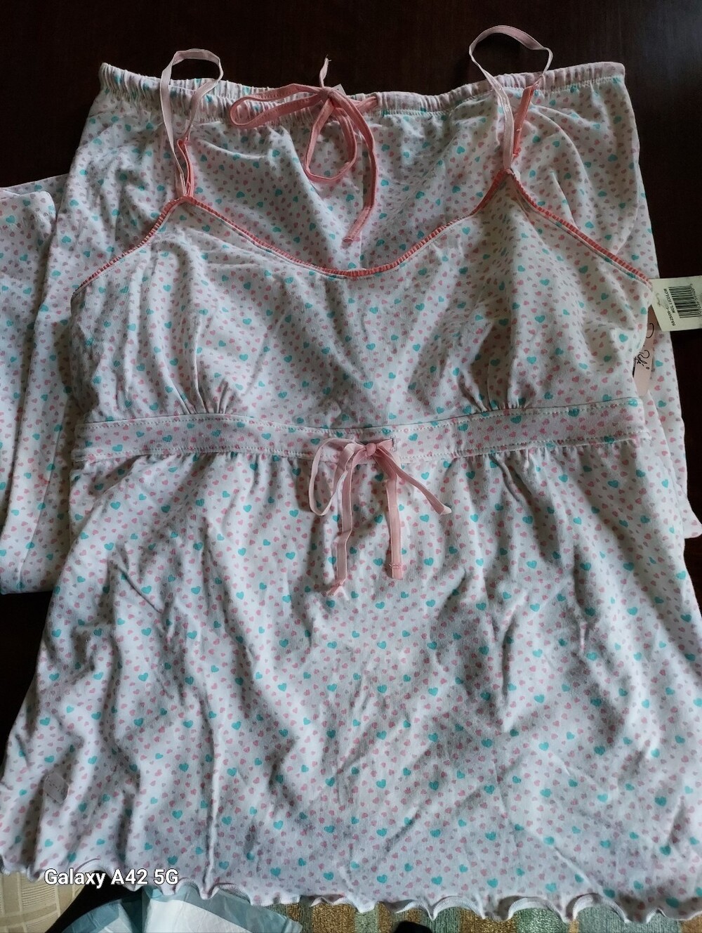 Pink Heart Print Sleep Top and Pants Set